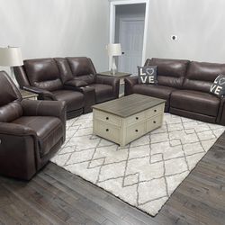 Couch, Loveseat and Recliner Powered leather Living Room Set Thumbnail