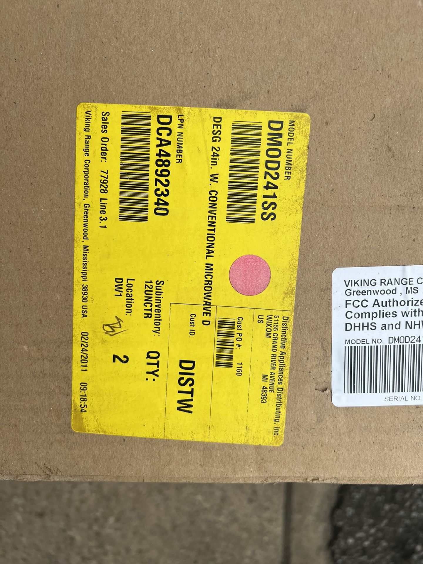 Brand new unopened box Viking stainless steel over the counter microwave