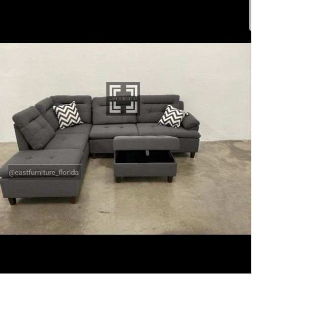 Grey Sectional sofa with storage ottoman gray couch