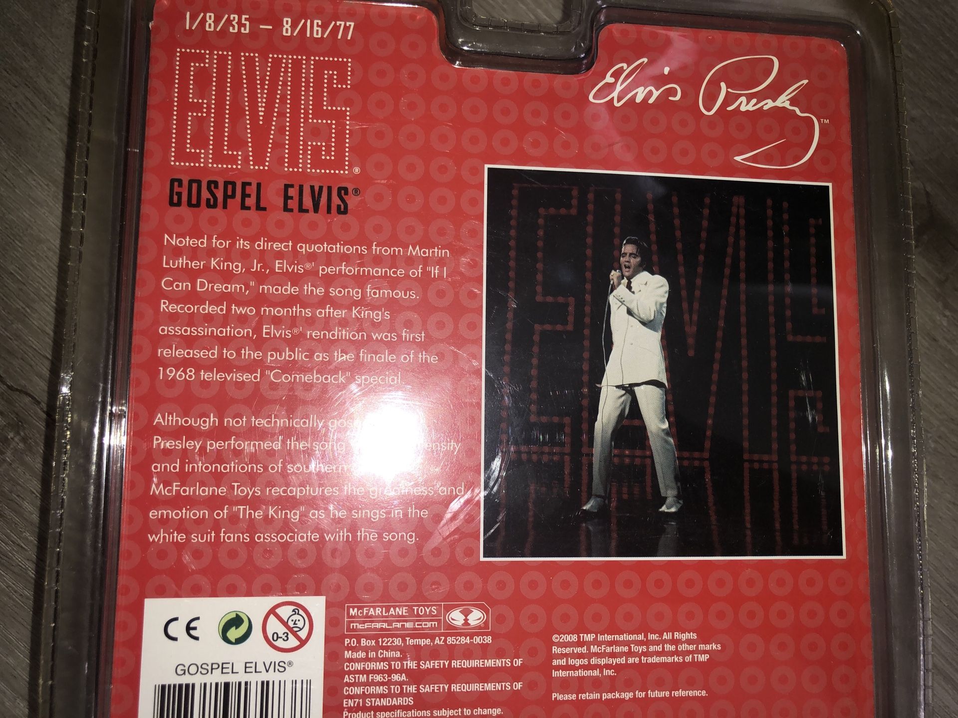 New Gospel Elvis Presley McFarlane Toy 6.5" Figure Original 2008 White Suite sticker needs to be reglued