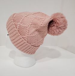 INC International Concepts Imitation Pearl Cable Pom Pom Beanie Color Pink Thumbnail