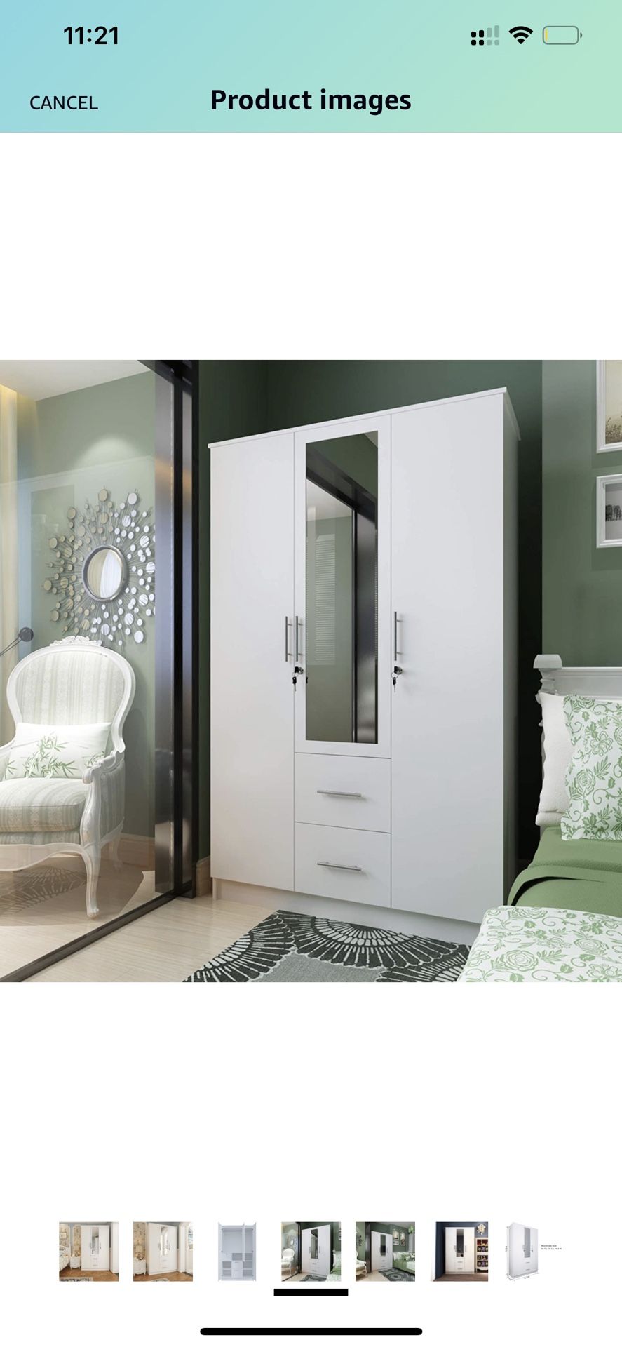 CozyCasa Armoire Wardrobe Closet Wood Clothes Cabinet with Mirror Doors 3 Drawers 6 Storage Shelves for Bedroom, 3-Door Wooden Closet Finish in White