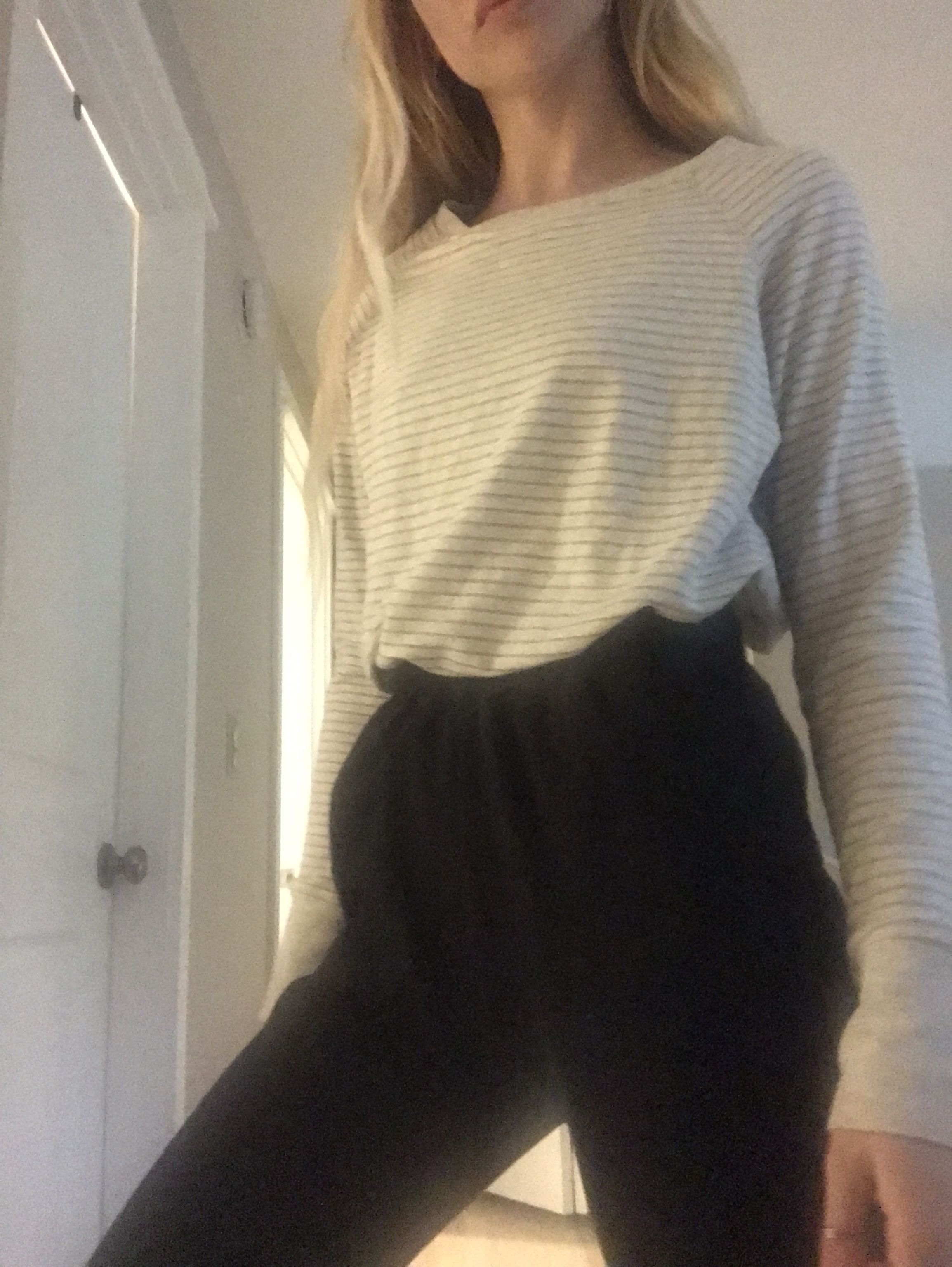 DANSKIN Size Medium Grey and White Striped Sweater