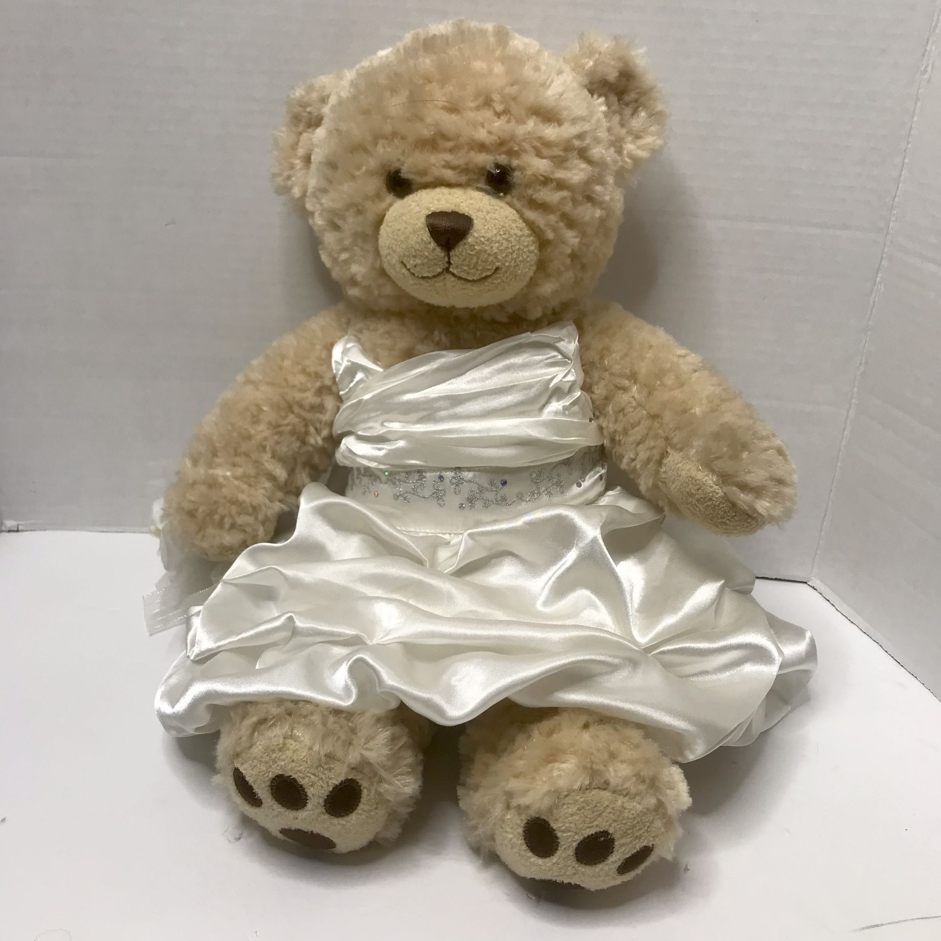 Build-A-Bear Plush with Wedding Dress Satin Flowers Sl