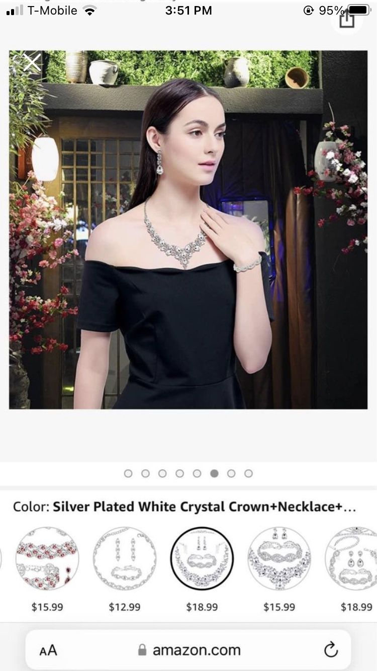 Women's Jewelry Set Rhinestone Crystal Bride Statement Choker Necklace Tiara Crown Link Bangle Brace