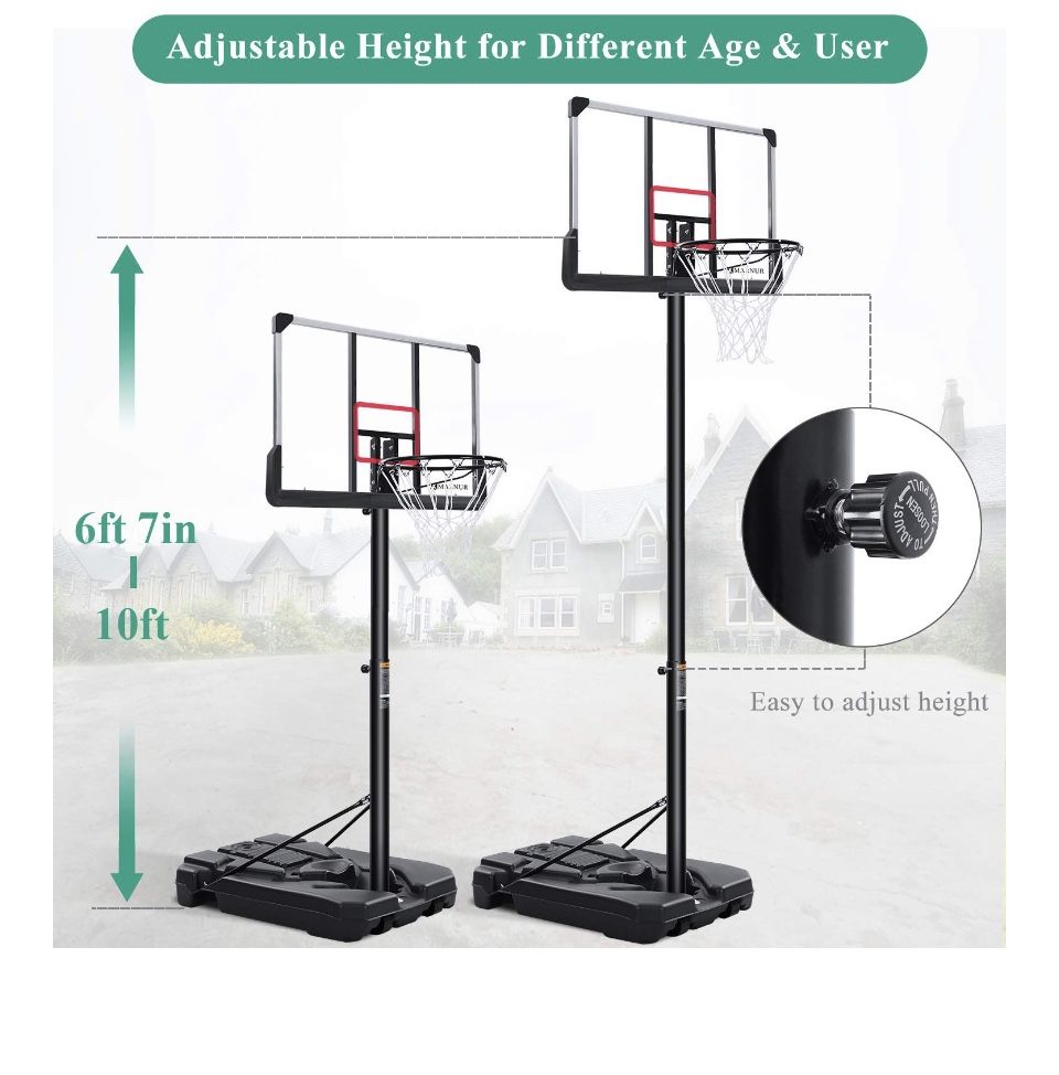 Basketball Hoop Basketball System Set With Adjustable Height, 44 Inch Backboard & Wheels For Family Indoor & Outdoor