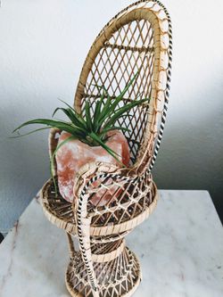 vintage wicker chair plant stand Thumbnail