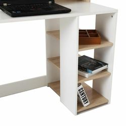 Multi-Shelf Dorm and Home Office Computer Desk - Oak/White Thumbnail