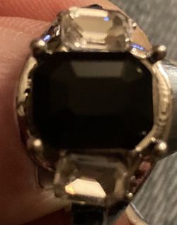 Size 6 925 silver Sterling natural black gem stone ring Thumbnail