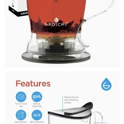 PERFECT TEA MAKER Tea pot with coaster, Tea Steeper, Easy Tea Infuser, 17.7 oz. 525 ml, EASY CLEAN Tea Steeper, BPA-Free - BLACK teapot Thumbnail