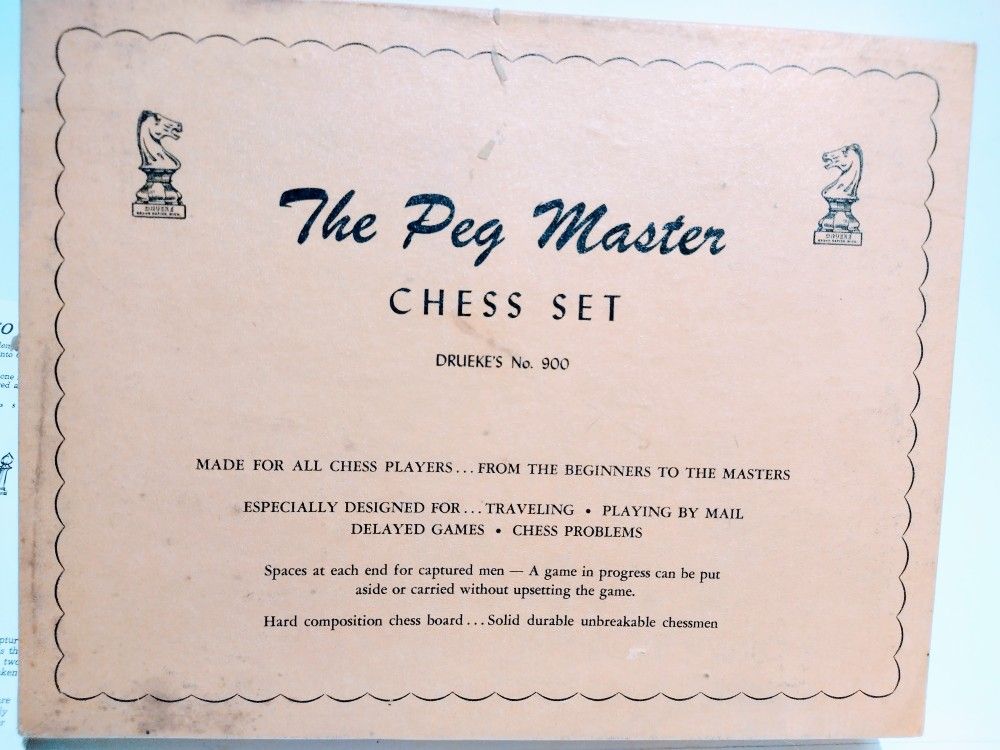 Vintage Peg Chess Set - WM. F. Drueke & Son W/ Box No 900, 100% Complete Toy