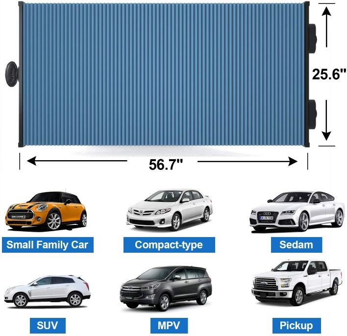 Retractable Double Layer Honeycomb Sun Shade Windshield Cover for Cars with Strong Suction Cup 25.6"x 56.7" Max Size