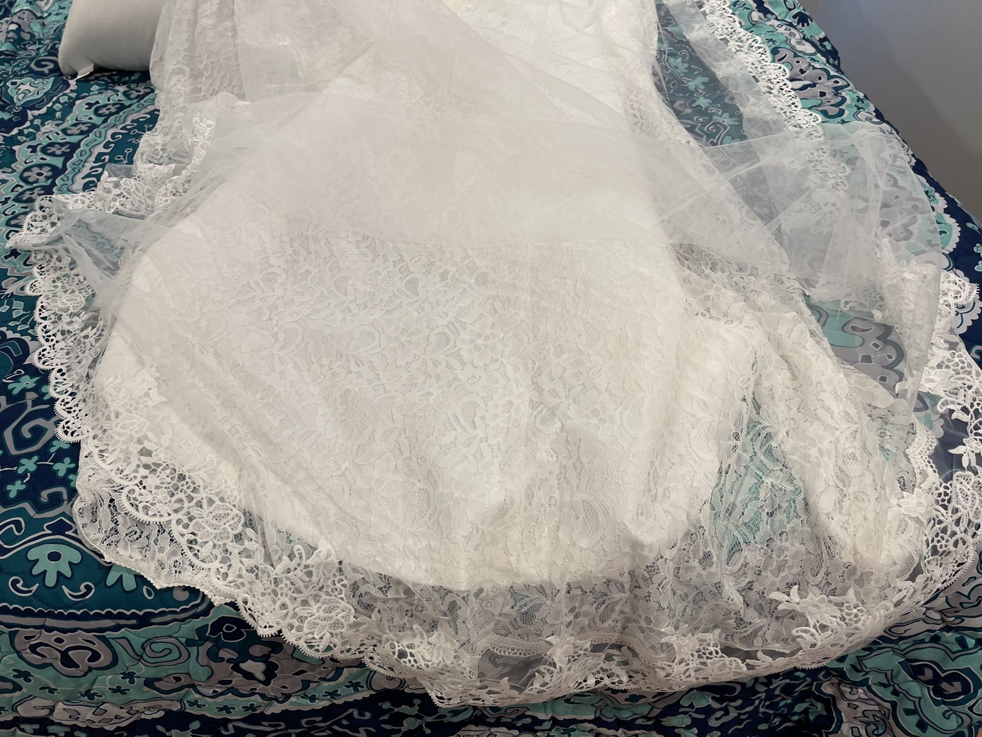 Sweetheart Lace Ballgown With Train and Matching Veil
