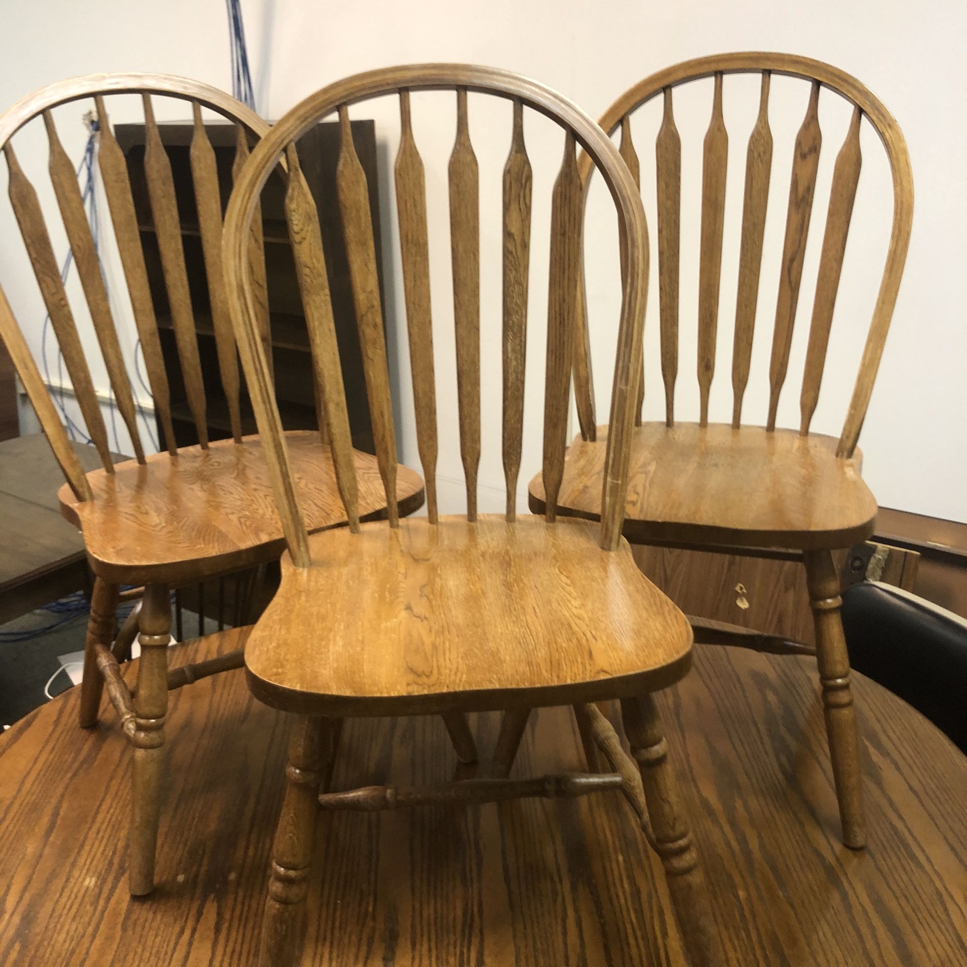 Vintage Solid Oak Table With Three Matching Chairs