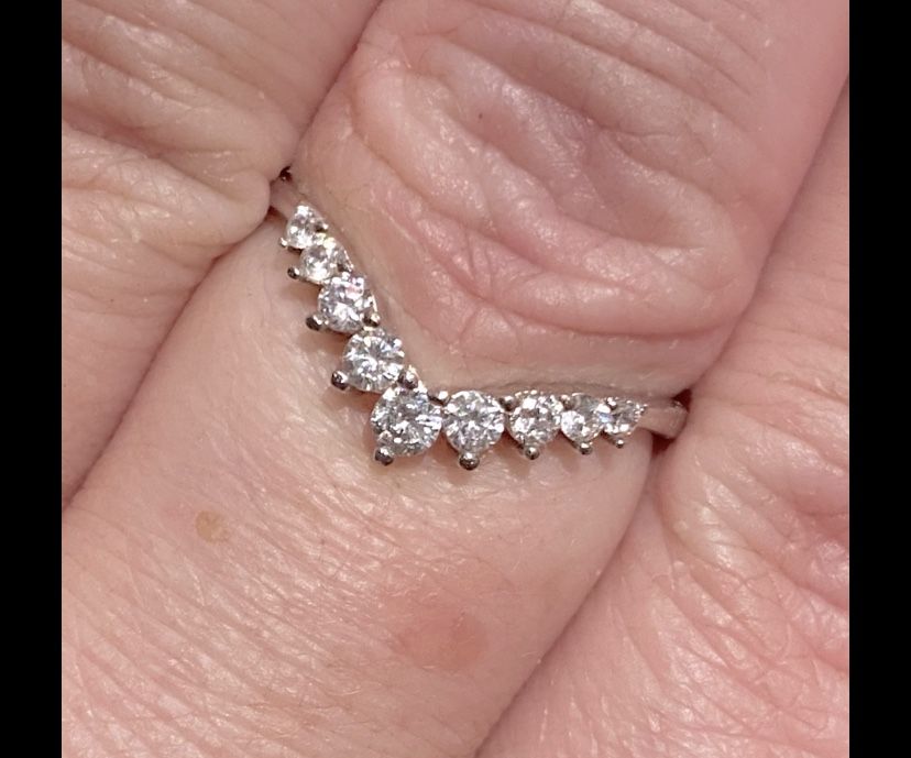 V Shape Diamond Half Eternity Silver Band S925 Sz 6,7,8