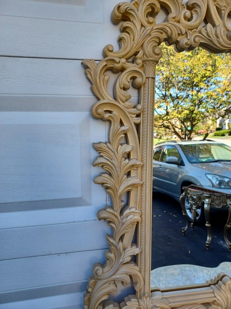 Antique Marble Top Console Table And Hollywood Regency Mirror