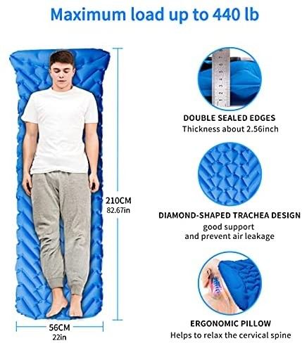 Camping Sleeping Pad, Ultralight Sleeping Mat for Backpacking, Hiking Air Mattress - Extra Long, Lightweight, Inflatable & Compact Camp Sleep Mat