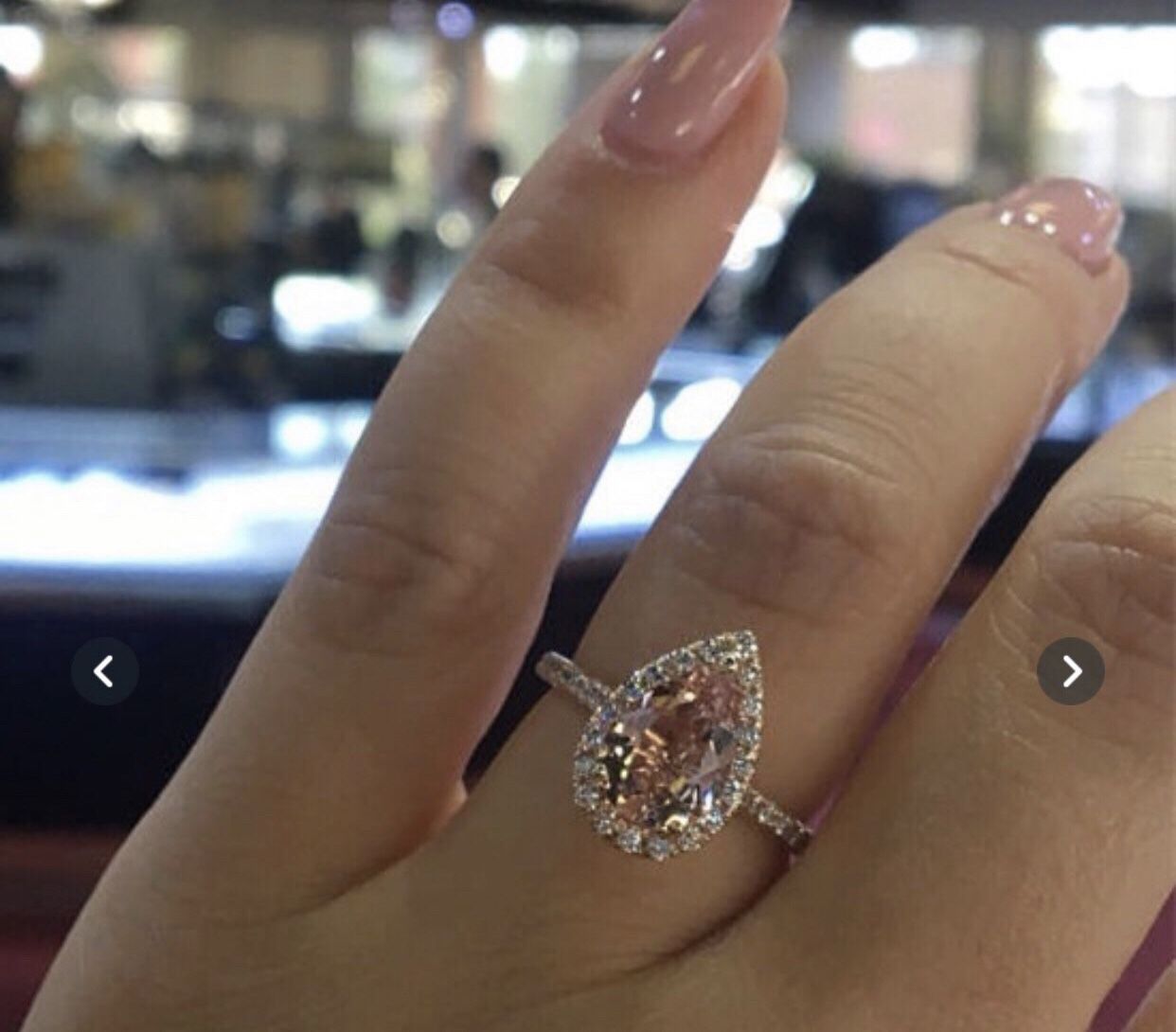 14k Rose Gold With 925 Starling Silver Natural Morganite And Diamond Halo Ring Pear Shape Ring Size 8