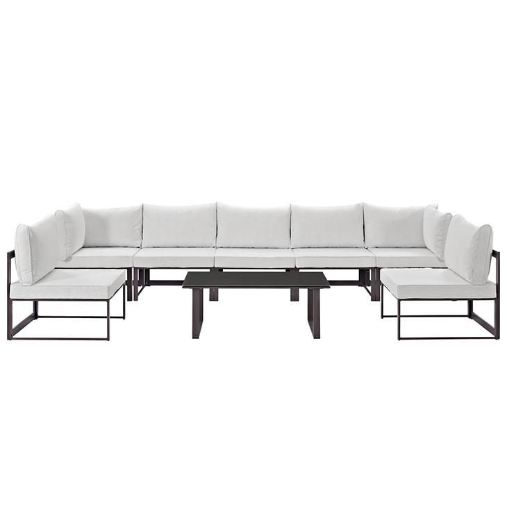 Fortuna 8 Piece Outdoor Patio Sectional Sofa Set, Brown & White