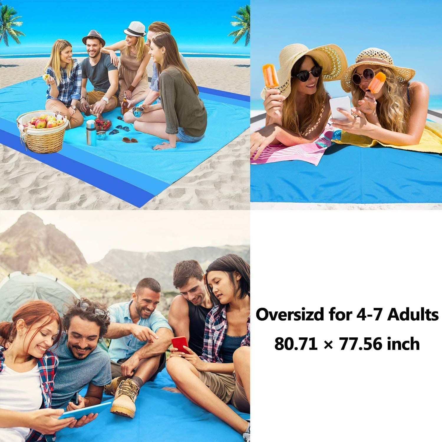 Beach Blanket, Outdoor Beach Mat Lightweight Picnic Blanket 78" x 81"/120"x108" Overside Water Proof and Quick Drying Beach Mat for Travel