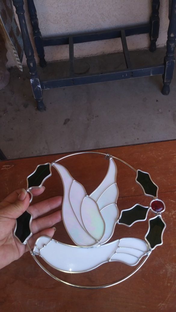 Stain glass Dove With Holly