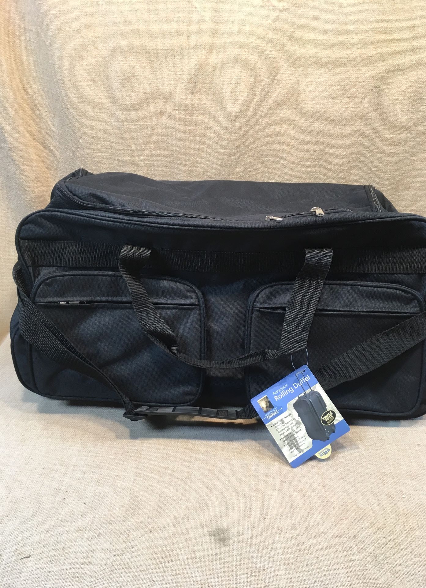 Retractable rolling duffel bag carry bag shoulder travel bag rolling bag with retractable handle zippered bag tote travel luggage light weight