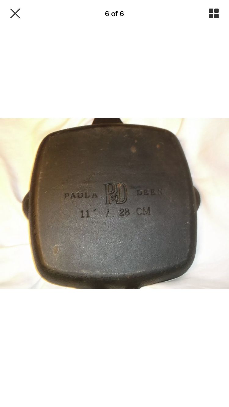 PAULA DEEN HAMMERED BLACK CAST IRON SQUARE FRYING PAN SKILLET 11" WITH POURS