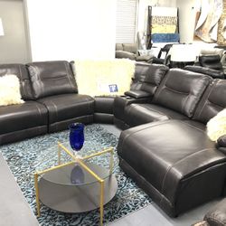 $2199 NEW SECTIONAL SOFA BROWN LEATHER WITH 3 recliners  Thumbnail