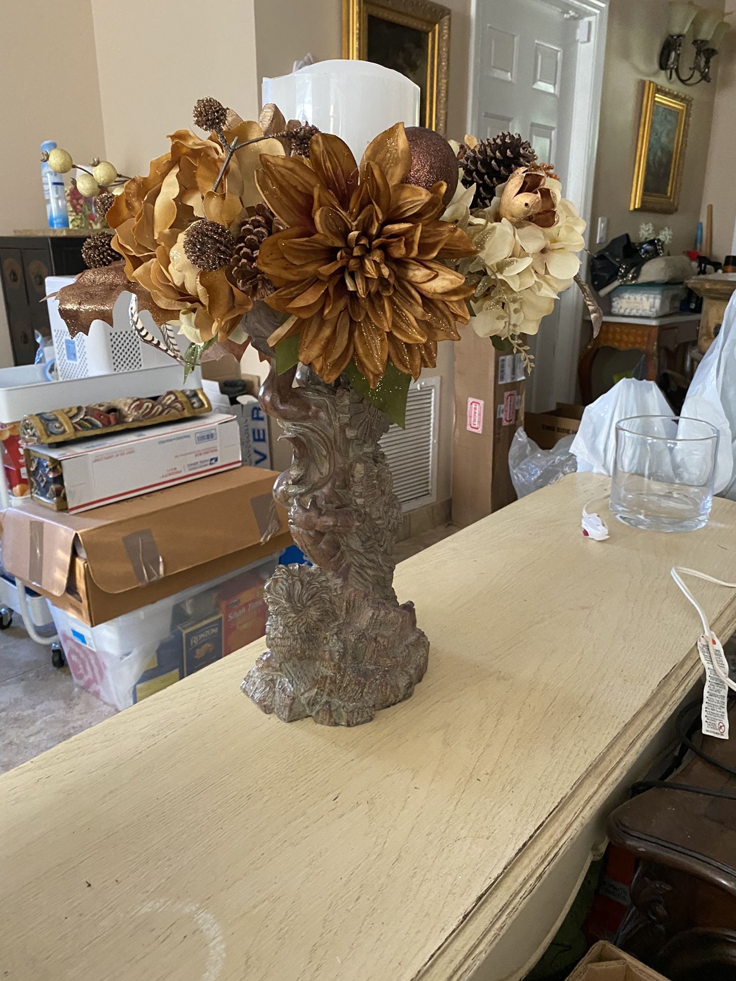 Fall centerpiece with Led Candle In Center