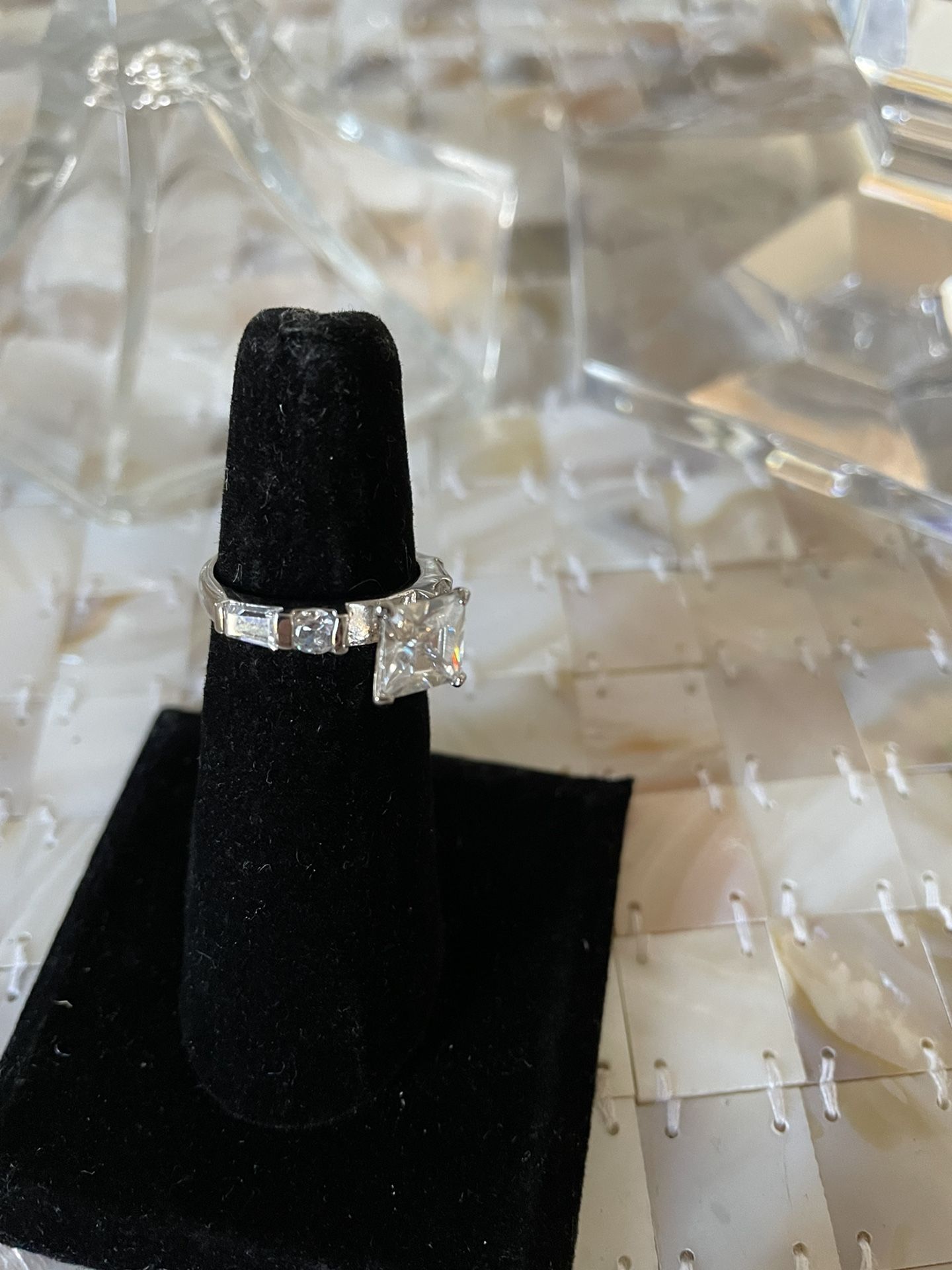Silver 925 Stamped Princess Cut Engagement Ring Size 6