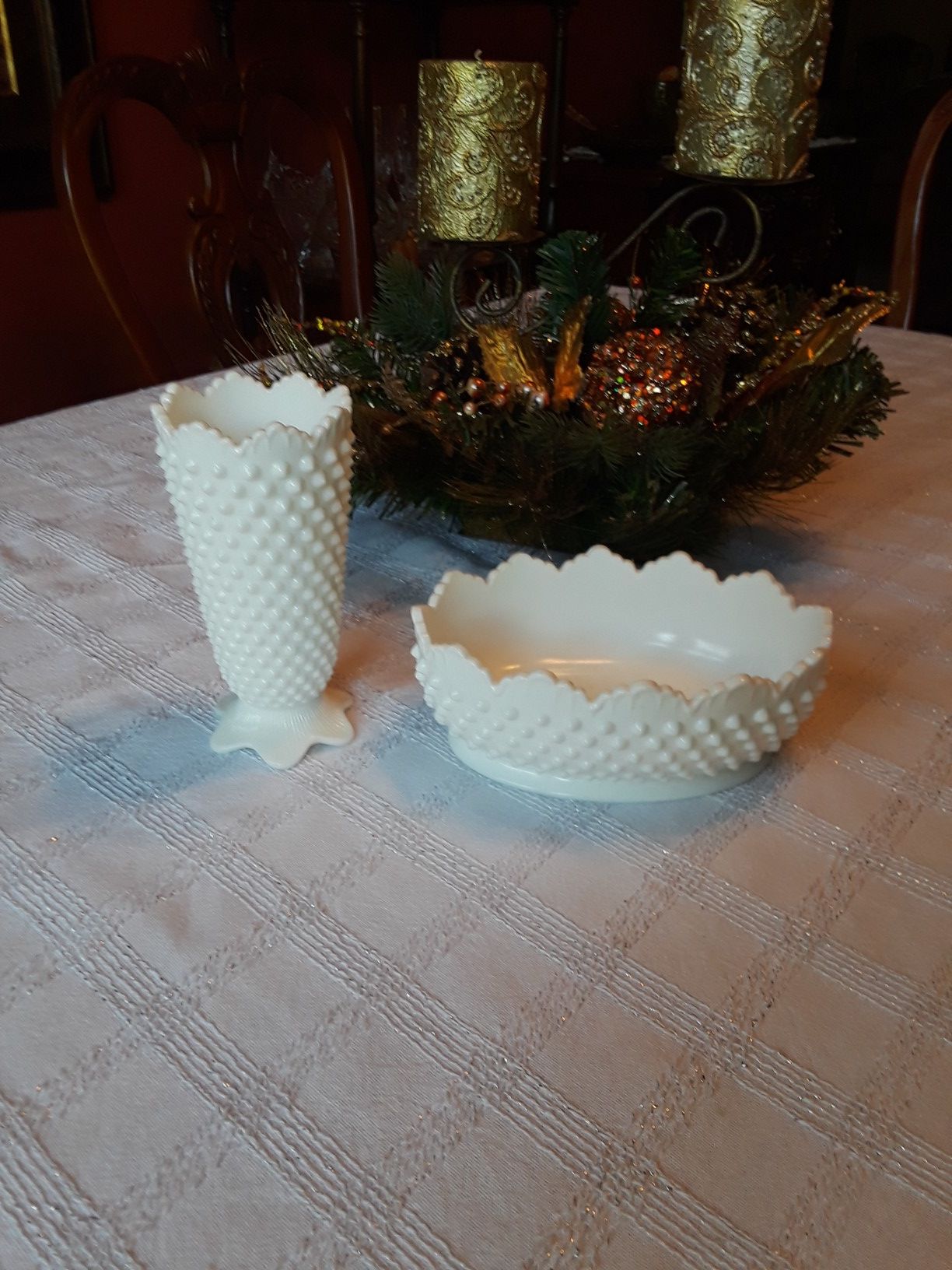 2 piece set of white milk glass
