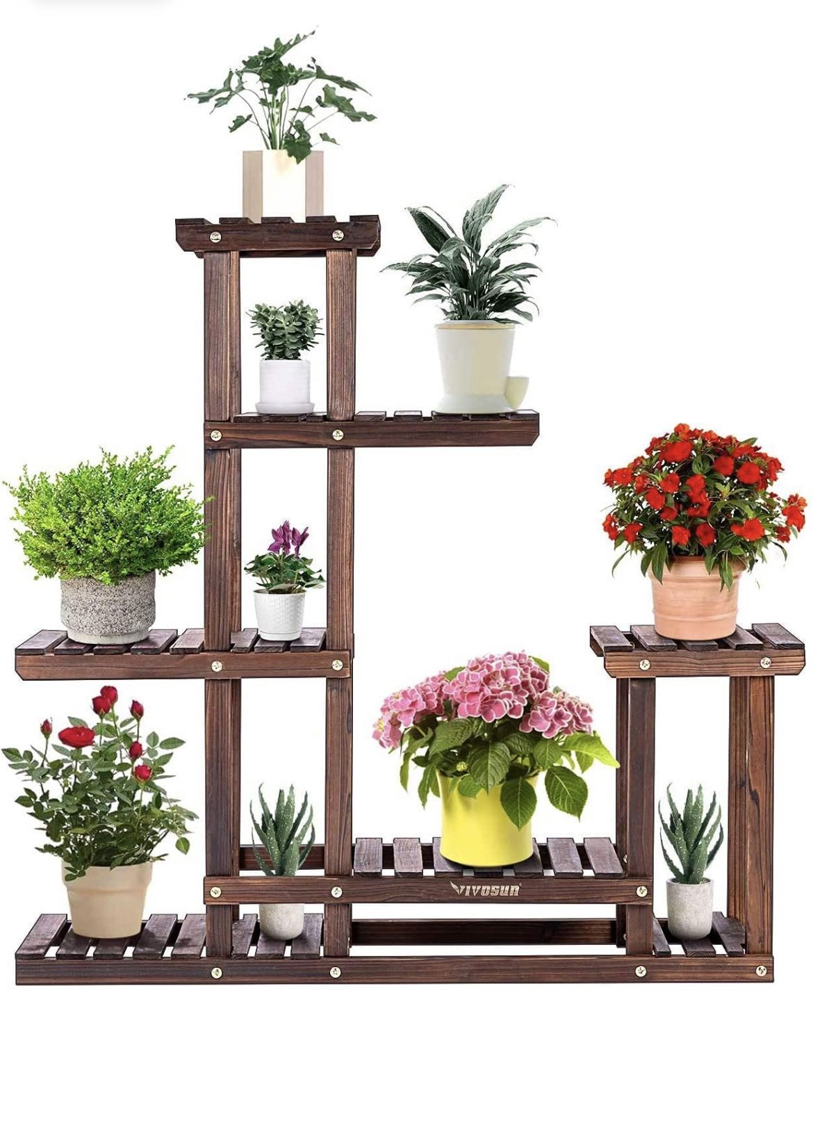 Plant Stand Indoor Plant Shelf, 6 Tiers 10 Potted Wooden Flower Holder, Tiered Plant Rack for Garden, Balcony, Patio, Corner, Window, Living Room