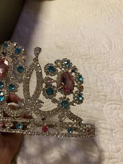 Beautiful pageant Crown tiara Pink blue and rhinestones  Thumbnail