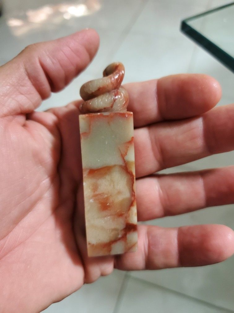 ChinaAncient Natural Shoushan Stone Seals hand carvedwith Snake.