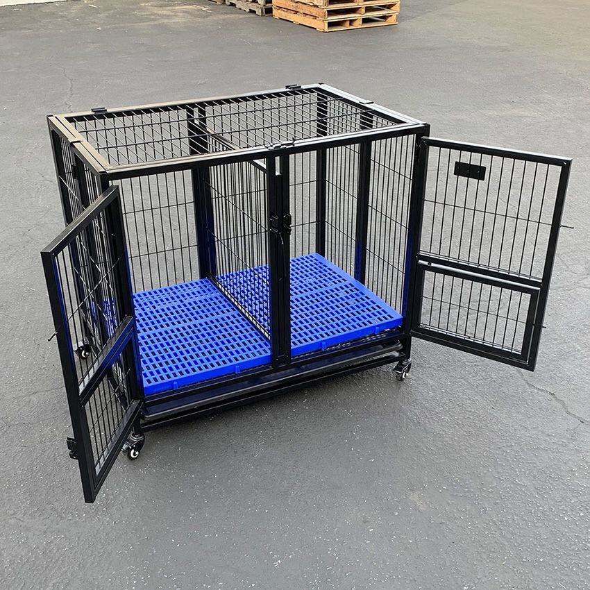 $179 (new) Folding Dog Cage 37x25x33” Heavy Duty Double-Door Kennel w/ Divider, Plastic Tray