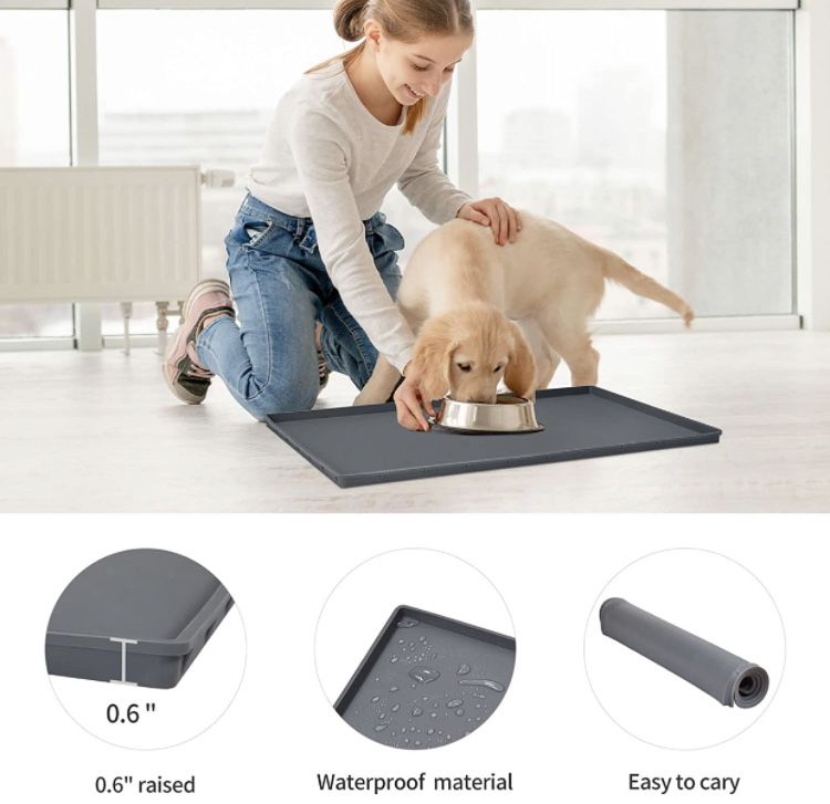 Dog Food Mat,Silicone Waterproof Dog Cat Food Tray,Non Slip Pet Bowl Mats Placemat,Size:(18.5" x 11.5") 0.6",(24" x 16") 0.6",(28" x 18") 0.8" ,(32" x