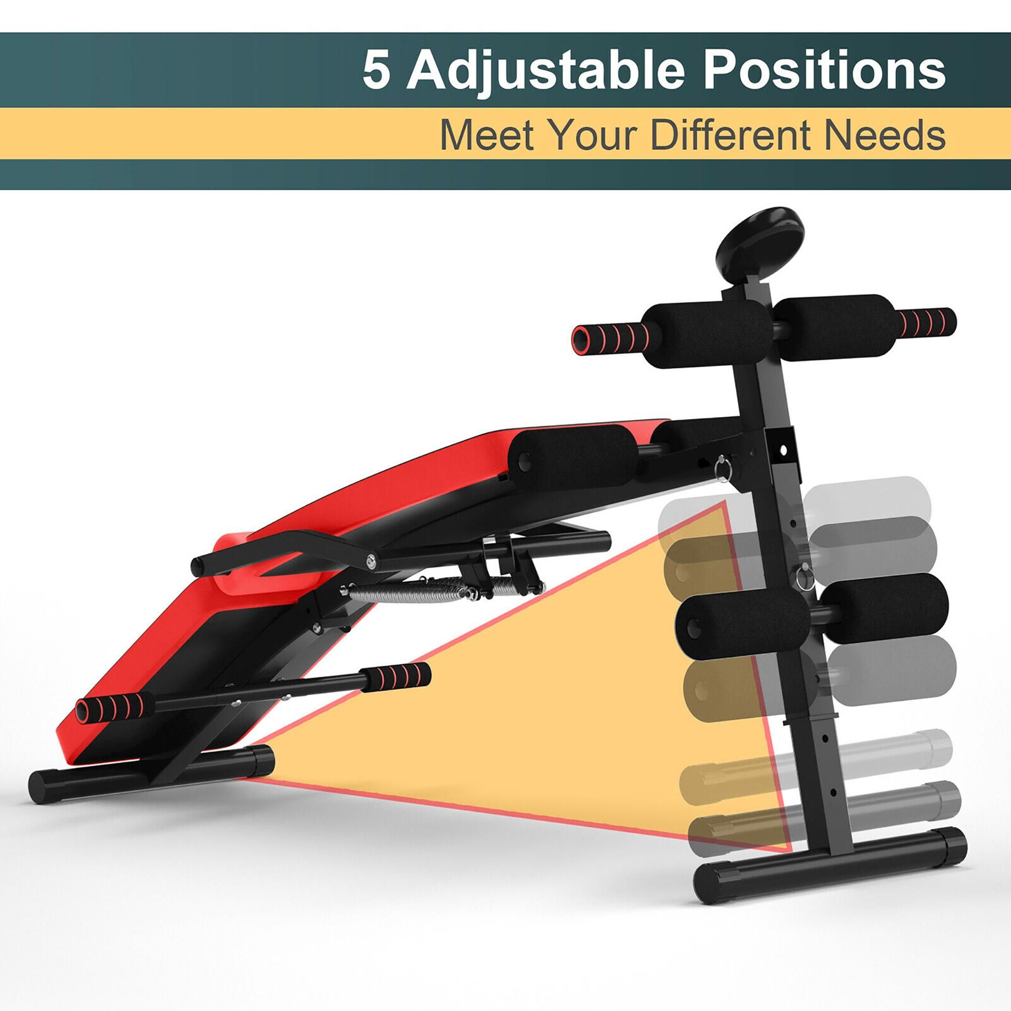Goplus Multi-Functional Foldable Weight Bench Adjustable Sit-up Board w/ Monitor Red