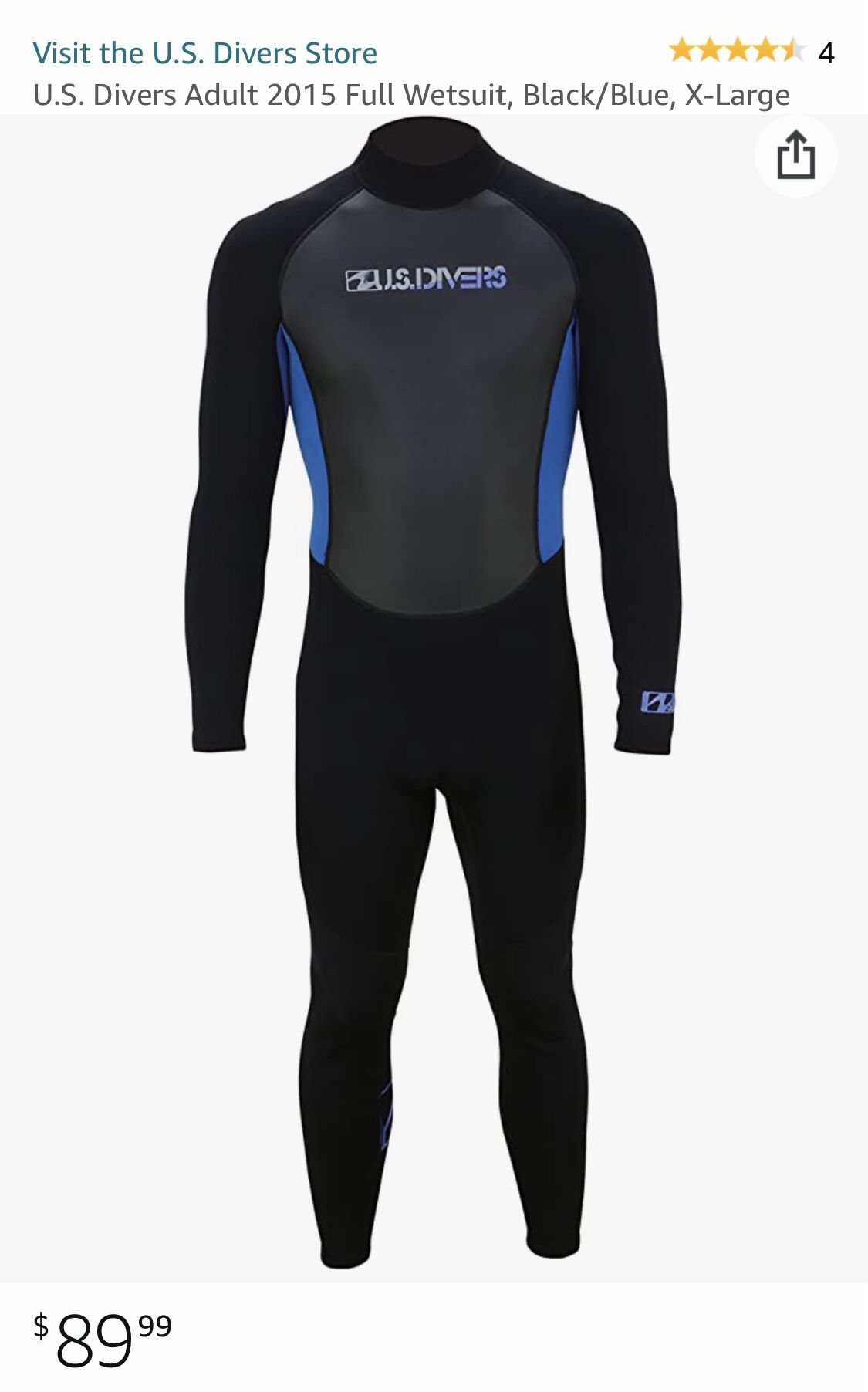 U.S. Divers 3.2mm Adult Full Wetsuit, Black/Blue