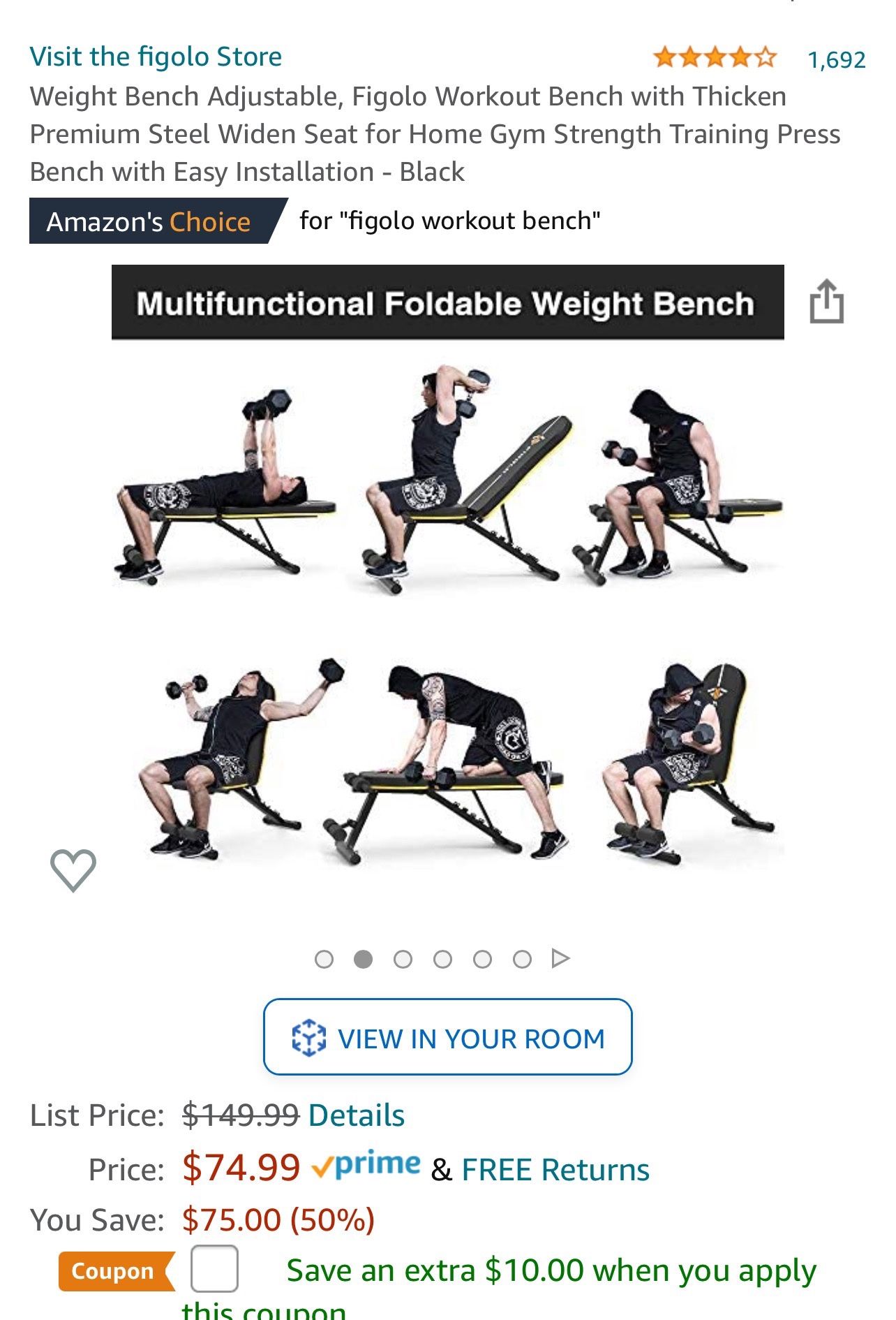 Weight Bench Adjustable, Figolo Workout Bench with Thicken Premium Steel Widen Seat for Home Gym Strength Training Press Bench with Easy Installation