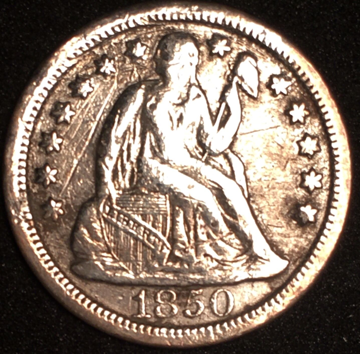 1850 Seated Liberty Dime