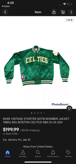 Rare Vintage Starter Satin Bomber Jacket 1980s 90s Boston Celtics Nba Thumbnail