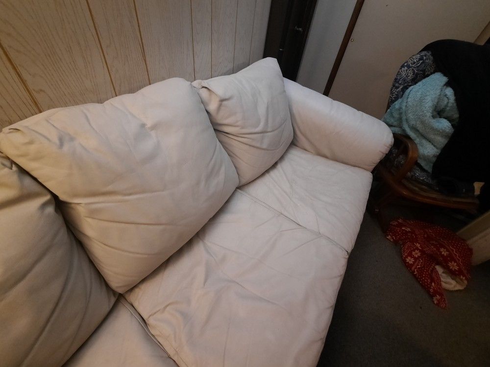 White/Cream Colored Leather Couch
