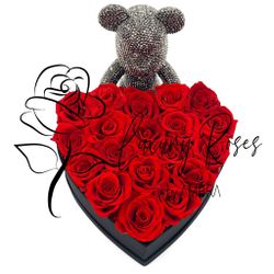 Red Eternal Roses Heart Shape Box Roses Lasting Preserved Flowers Bday Anniversary Gift Present immortal Roses long lasting  Thumbnail