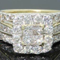 10K YELLOW GOLD 3.25 CARAT WOMEN PRINCESS DIAMOND ENGAGEMENT RING  Thumbnail