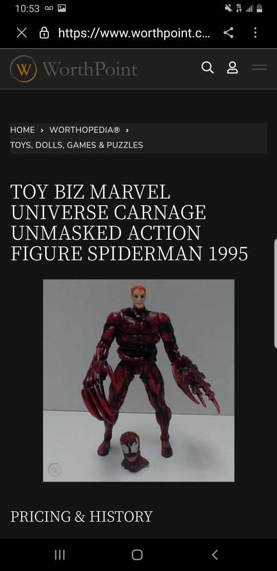 

TOY BIZ MARVEL UNIVERSE CARNAGE UNMASKED ACTION FIGURE SPIDERMAN 1995

