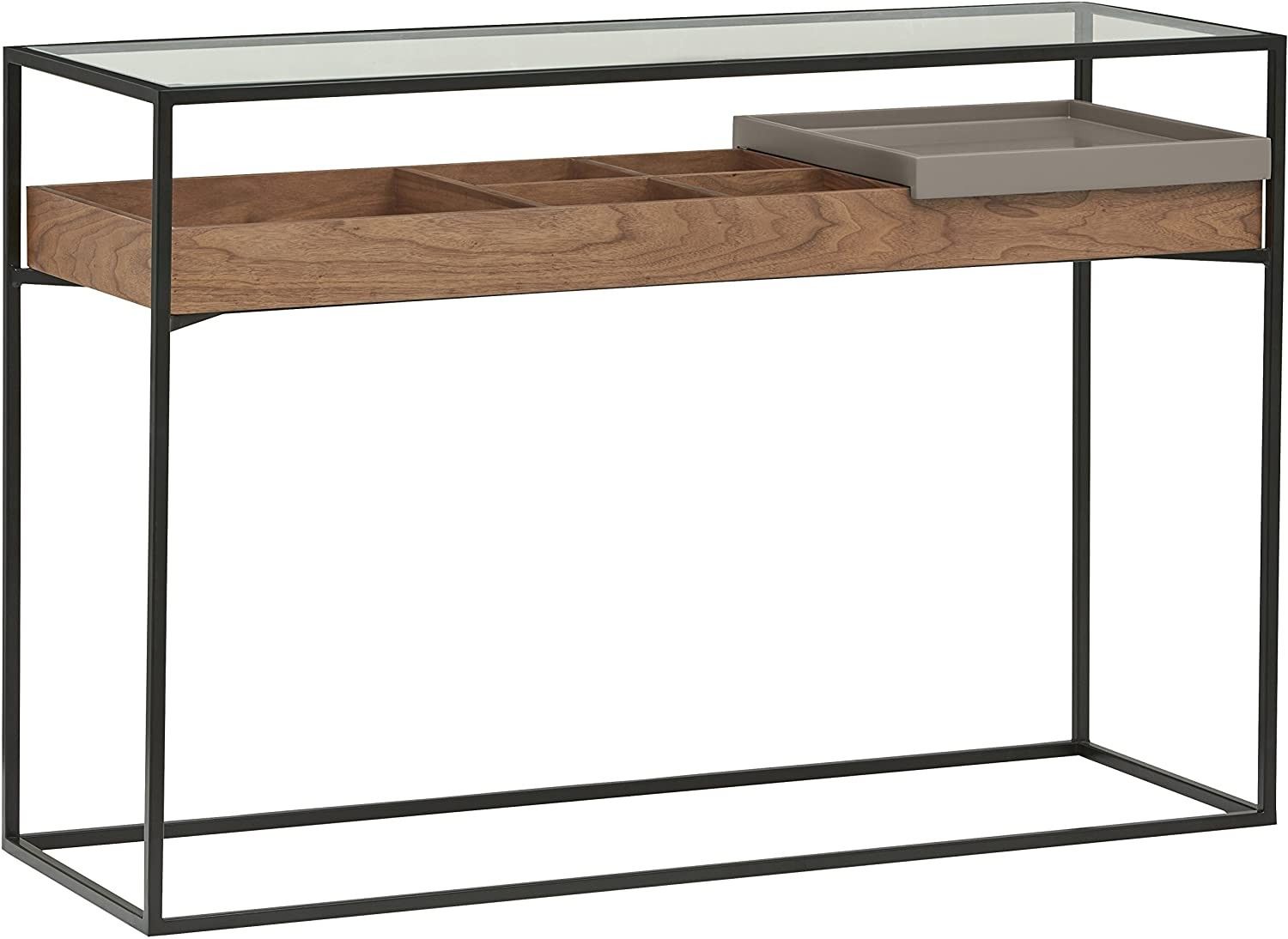 Modern Industrial Cabinet Table with Storage, Walnut