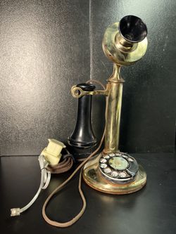 Antique 1913 American Bell Brass and Bakelite Candlestick Phone WORKS Thumbnail