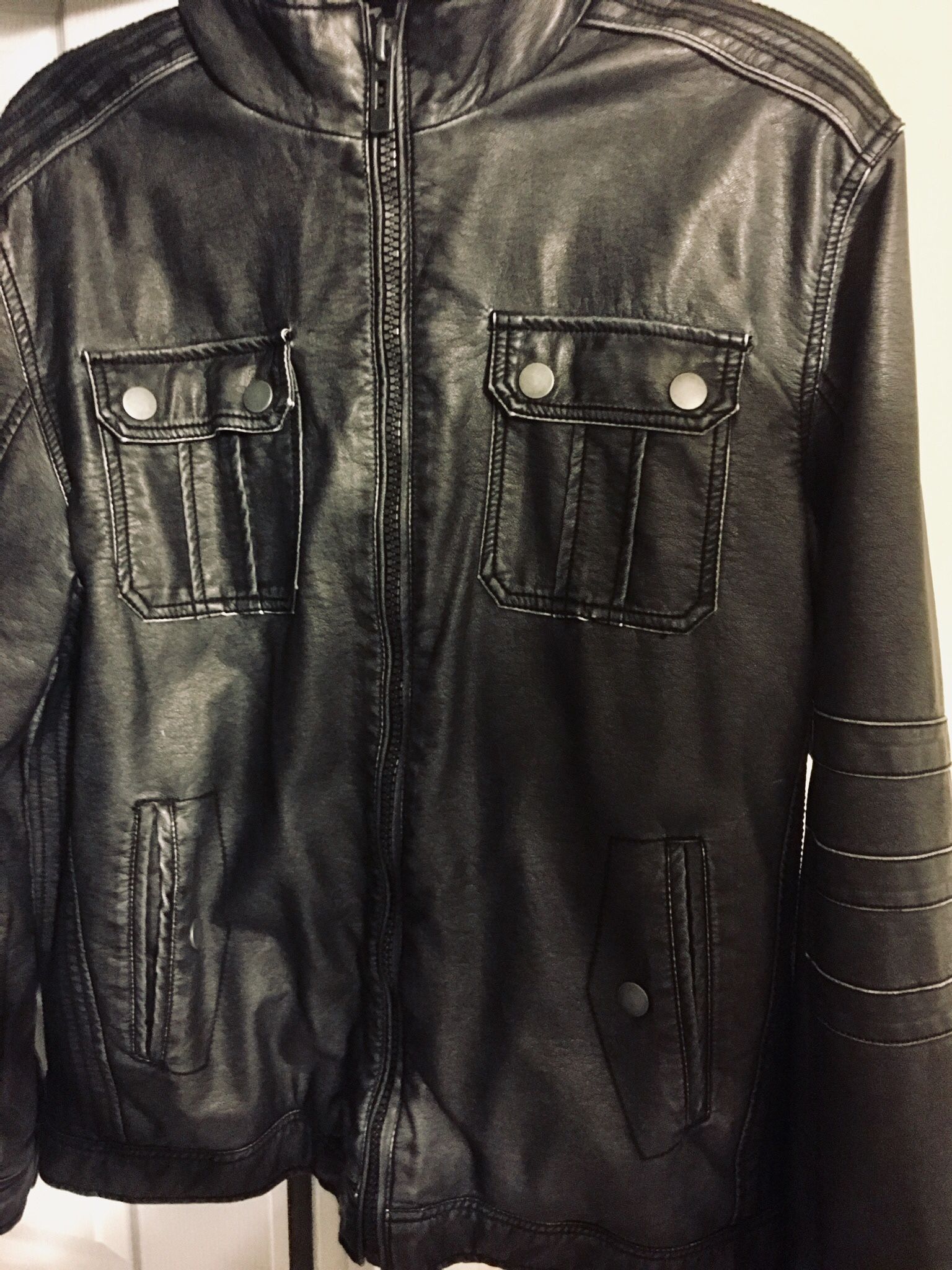 Route 66 Layered Zip-On Charcoal Grey Hooded Leather Men’s Coat Jacket