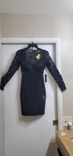 Black Bodice and Lace, Midi Dress 👗 with Gold & Zipper & Accents Thumbnail
