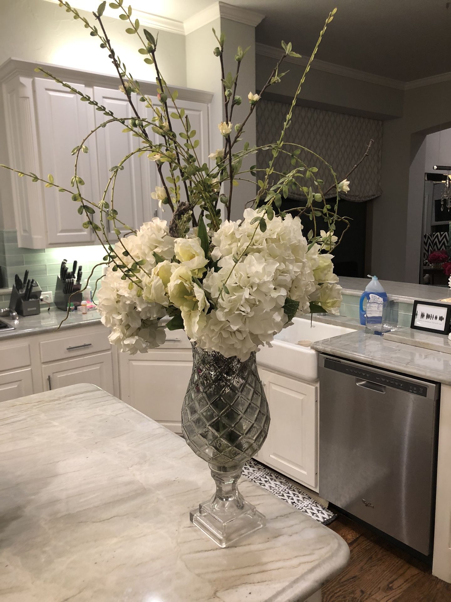 Artificial Flowers With Vase Faux Hydrangea Flower Arrangement